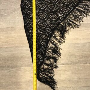 Black Well-Made Crochet Fringe Triangle Shawl